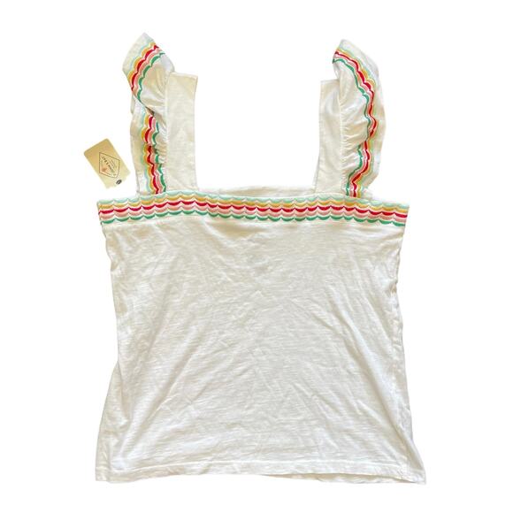 St John’s Bay White Ruffle Tank Colorful Size Large - Picture 2 of 4